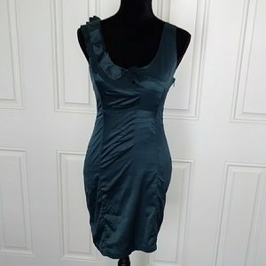 NWT Teal silky dress with ruffle